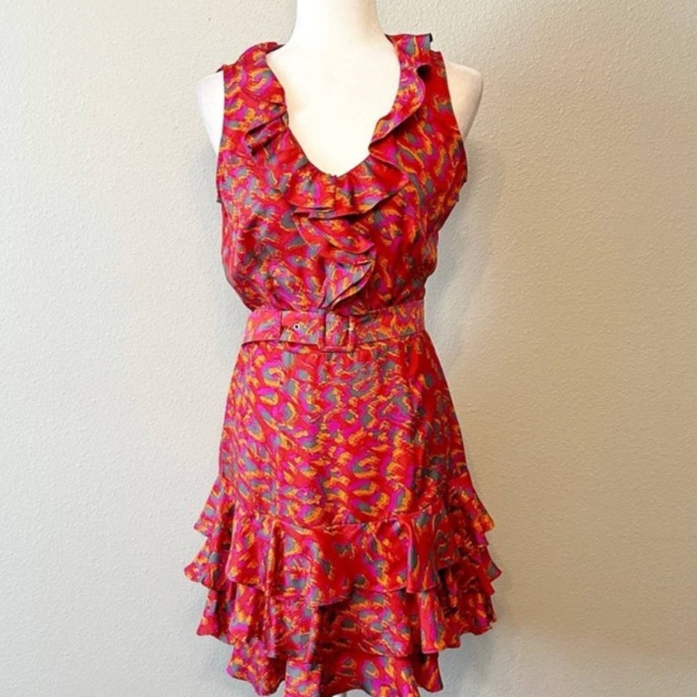 Rachel Zoe 100% Silk Jacqueline Print Ruffle Sleeveless Mini Dress Womens Size 8